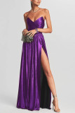 Women Strapless Ruffled Slit Sleeveless Dress