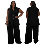 Plus Size Women V-Neck Sleeveless Casual Top and Pant Two-Piece Set