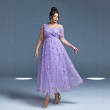 Women Purple Sexy V-Neck Backless Formal Party Evening Dress