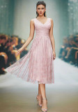 Women Pink V-Neck Backless Formal Party Evening Dress