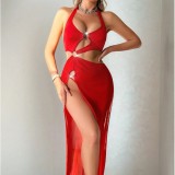 Women Sexy Halter Neck Tie-Backless Beach Solid Bikini Swimsuit