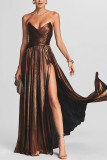 Women Strapless Ruffled Slit Sleeveless Dress