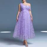 Women Purple Sexy V-Neck Backless Formal Party Evening Dress