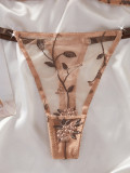 Women French Floral Embroidery See-Through Bra Lingerie Two-Piece Set