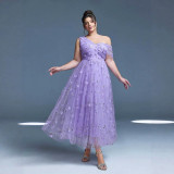 Women Purple Sexy V-Neck Backless Formal Party Evening Dress