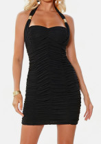 Women Summer Sexy Strapless Pleated Bodycon Dress