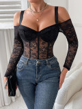 Women Sexy Lace Patchwork See-Through Bodysuit