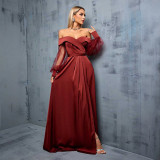 Women Brown Off-Shoulder Bridesmaid Evening Dress