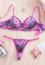 Women French Lace Floral Hollow-Out Bra Lingerie Two-Piece Set