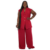 Plus Size Women V-Neck Sleeveless Casual Top and Pant Two-Piece Set