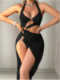 Women Sexy Halter Neck Tie-Backless Beach Solid Bikini Swimsuit