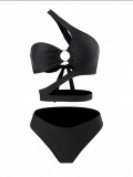 Women Sexy Hollow-Out Solid One-Piece Swimsuit
