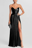 Women Strapless Ruffled Slit Sleeveless Dress
