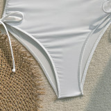 Women Sexy Solid Drawstring One-Piece Swimsuit