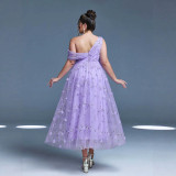 Women Purple Sexy V-Neck Backless Formal Party Evening Dress