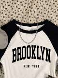 Women Letter Print Raglan Sleeve American Basic Top