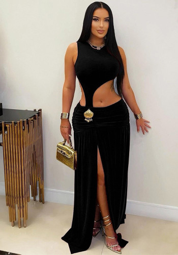 Women Ruffled Slit Dress