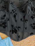 Women Mesh Long-Sleeve Lace Bodysuit Top