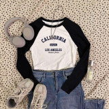 Women Letter Print Raglan Sleeve American Basic Top