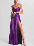 Women Strapless Ruffled Slit Sleeveless Dress