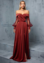 Women Brown Off-Shoulder Bridesmaid Evening Dress
