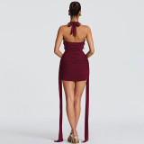 Women Winter Sexy V-Neck Halter Neck Backless Bodycon Dress
