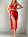 Women Sexy Halter Neck Tie-Backless Beach Solid Bikini Swimsuit