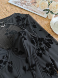 Women Mesh Long-Sleeve Lace Bodysuit Top