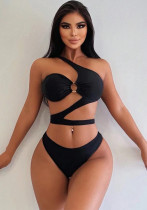 Women Sexy Hollow-Out Solid One-Piece Swimsuit