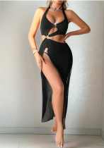 Women Sexy Halter Neck Tie-Backless Beach Solid Bikini Swimsuit