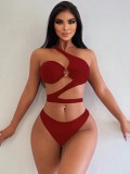 Women Sexy Hollow-Out Solid One-Piece Swimsuit