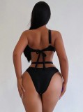 Women Sexy Hollow-Out Solid One-Piece Swimsuit