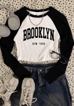 Women Letter Print Raglan Sleeve American Basic Top