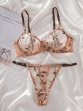 Women French Floral Embroidery See-Through Bra Lingerie Two-Piece Set