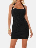 Women Summer Sexy Strapless Pleated Bodycon Dress
