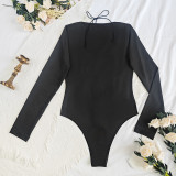 Women Mesh See-Through Sexy Hollow-Out Backless Bodysuit