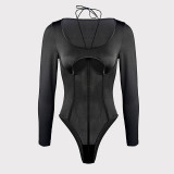 Women Mesh See-Through Sexy Hollow-Out Backless Bodysuit