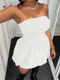 Women Summer Solid Sleeveless Strapless Slim Bubble Mini Dress