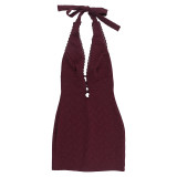 Women Spring Sexy Hollow-Out Halter Neck Bodycon Lace Dress