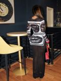 Women Spring Summer Casual Slim-Fit Mesh Print Street Style Long-Sleeve Long Dress