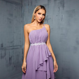 Women Formal Party Purple One-Shoulder High-Low Evening Dress