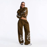 Women Flame Print Snakeskin Sports Two Piece Tracksuit Set