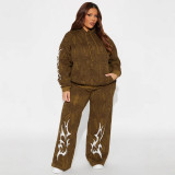 Women Flame Print Snakeskin Sports Two Piece Tracksuit Set