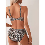 Women Leopard Print Halter Tie Two-Piece Bikini Swimsuit