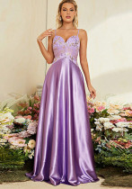 Women Spring Summer Sexy Deep V Sequin Strap Evening Dress