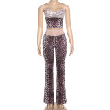 Women Summer Sexy Leopard Print Slim-Fit Strap Top & Pants Set