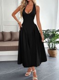 Women Chic Lace-Up Halter Neck Low Back Evening Dress