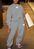 Women Autumn Winter Printed Fleece Lined Loose Casual Sport Two Piece Pants Set