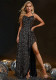 Women Spring Summer Black High-Slit Strap Low Back Evening Dress