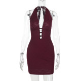 Women Spring Sexy Hollow-Out Halter Neck Bodycon Lace Dress